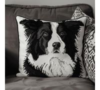 ANSIWEIGO DIY Hook Latch Kit Border Collie Dog Animal DIY Hook Latch Kit Pillowcase Rug Printed Cushion Crochet Yarn Embroidery Decoration Beginner 17x17 inches
