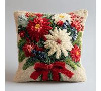 ANSIWEIGO DIY Latch Hook Cushion Kit Christmas Edition,43x43 cm Holiday Craft Set with Printed Canvas,Yarn & Hook,Festive Punch Needle Pillow Kit for Adults & Kids Beginners(Christmas Bouquet)