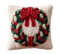 ANSIWEIGO DIY Latch Hook Cushion Kit Christmas Edition,43x43 cm Holiday Craft Set with Printed Canvas,Yarn & Hook,Festive Punch Needle Pillow Kit for Adults & Kids Beginners(Christmas Wreath)