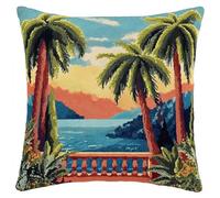 ANSIWEIGO DIY Latch Hook Cushion Kit for Adults,17x17 Inch,Pre-Printed Cross-Stitch Embroidery Pillow Cover,Creative Rug Craft Set for Christmas,Gifts & Home Sofa Decor,Vibrant Palm Tree Sunset