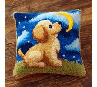 ANSIWEIGO DIY Latch Hook Cushion Kit for Adults & Kids,43x43cm Rug Making Craft Set with Yarn & Canvas,Starry Dog,Handmade Pillow Cover Kit for Home Décor,Hobby & Relaxation