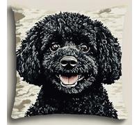 ANSIWEIGO DIY Latch Hook Kit Cushion Black Poodle Dog Animal Pillowcase Cushion Cover Making Set Statement Rug,DIY Latch Hook Kits for A Starter Project 17x17 inches