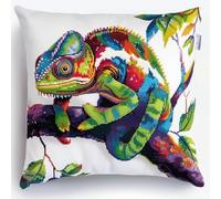 ANSIWEIGO DIY Latch Hook Kit Cushion Color Animal Lizard DIY Latch Hook Cushion Kit Beginners Adults Teenager Embroidery Home Decoration Tapestry Set 17x17 inch
