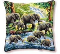 ANSIWEIGO DIY Latch Hook Kit Cushion Fantasy Elephant Animal DIY Latch Hook Kits Pillow Printed Cushion Crochet Yarn Embroidery Needlework Craft Embroidery Set 17x17 inches