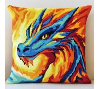 ANSIWEIGO DIY Latch Hook Kits for Adults,Animal Dragon,Latch Hook Cushion Cover Kit,DIY Carpet Cushion Crocheting Pillowcase for Home,43x43cm/17x17inch