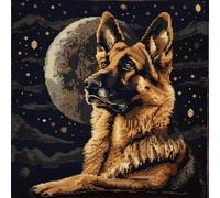 ANSIWEIGO DIY Latch Hook Kits German Shepherd Dog Animal and Moon 3D Pillow Materials Package Latch Hook Embroidery Kits DIY Carpet Cushion Crocheting Pillowcase for Home Decoration 17x17 inches