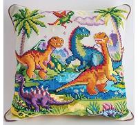 ANSIWEIGO DIY Latch Hook Kitslatch Hook Kits Cartoon Little Dinosaur DIY Carpet Needlework Latch Hook Cushion Cover Kits 17x17 inch