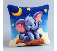 ANSIWEIGO DIY Latch Hook Pillow Kit with Pre-Printed Canvas,Crochet Yarn and Hook,Baby Elephant,43x43cm Christmas Design Cushion Cover,Handmade Embroidery Craft for Home Decoration