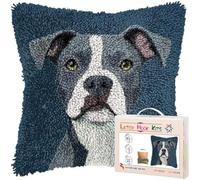 ANSIWEIGO DIY Latch Hook Pillow Kits for Adults Cartoon Pitbull Dog Printed Pillowcase Crochet Yarn Kits Needlework Crafts Handmade Pillow Cover Cushion for Home Sofa Decoration,43x43cm