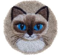 ANSIWEIGO DIY Latch Hook Rug Kit Cute Siamese Cat Crochet Yarn Craft Hook and Latch Carpet Easy for Beginners Handmade Mat for Home Decoration 20x20inch-27