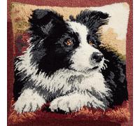 ANSIWEIGO Dog Latch Hook Kit for Kids & Adults - Border Collie - DIY Cushion Cover Set (43x43 cm) - Creative Craft Project for Family Fun - Cute Dog Theme Craft Pillow