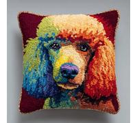 ANSIWEIGO Dog Latch Hook Kits for DIY Throw Pillow Cover,Poodle Pattern Sofa Cushion Cover Latch Hook Craft Kits with Printed Canvas for Beginners Adults - 17x17 in