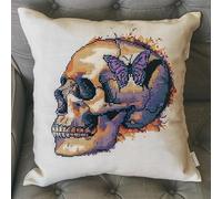 ANSIWEIGO Embroidery Latch Hook Pillow Cover Kit,Butterfly and Skull,Cross Stitch Cushion Covers Kits DIY Craft Needlework Latch Hook Kits for Kids Adults,43x43 cm