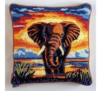 ANSIWEIGO Grassland Sunkits Latch Hook Kits for Adults Beginners,Animal Elephant,Latch Hook Pillow Kit Pre-Printed Cross-Stitch Embroidery Cushion for Home Sofa Decoration,17x17inch/43x43cm