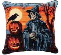 ANSIWEIGO Halloween Ghost Crow Latch Hook Pillow Kits Cover DIY Cushion Cross Stitch Latch Hook Pillowcase Rug Kits with Pre Printed Canvas Crochet Yarn Kits Needlework Crafts,43x43cm/17x17inch