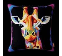 ANSIWEIGO Jungle Animal Printed Cushion Covers Cross Stitch Kits,Colored Giraffe,Cross Stitch Kits for Adults,DIY Art Embroidery Needlework Crafts for Home Sofa Decoration,18x18 inches