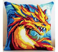 ANSIWEIGO Latch Hook Cushion Cover Kit,Animal Dragon,DIY Needlework Cross Stitch Embroidery Cushion Kit Handmade Set Latch Hook Craft Sofa Home Decor,43x43cm/17x17inch