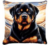 ANSIWEIGO Latch Hook Cushion Front Kit,Completed Latch Hook and Cross Stitch with Printed Canvas for Adults Kids Beginners,Crafts Pillow for Home Decoration Festival Gift,17x17 in,Rottweiler