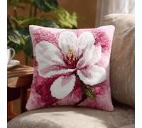ANSIWEIGO Latch Hook Cushion Kit,DIY Craft Kit for Beginners,43x43cm Pre-Cut Yarn,Home Decor Throw Pillow,Adult Latch Hook Set,Creative Cushion Cover Craft Supplies,Blooming Magnolia