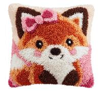 ANSIWEIGO Latch Hook Cushion Kit,DIY Craft Kit for Beginners,43x43cm Pre-Cut Yarn,Home Decor Throw Pillow,Adult Latch Hook Set,Creative Cushion Cover Craft Supplies,Bow Fox