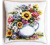 ANSIWEIGO Latch Hook Cushion Kit,Flowers in Teapot,Latch Hook Kit for Beginners Adults,DIY Latch Hook Christmas Home Decor,17x17inch/43x43cm