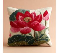 ANSIWEIGO Latch Hook Cushion Kit for Beginners,43x43cm DIY Throw Pillow Craft Set with Pre-Cut Yarn,Easy Handmade Cushion Cover,Cozy Home Décor Hobby Gift,Red Lotus