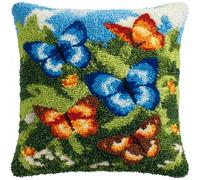 ANSIWEIGO Latch Hook Cushion Kit for Beginners,43x43cm DIY Throw Pillow Craft Set with Pre-Cut Yarn,Easy Handmade Cushion Cover,Cozy Home Décor Hobby Gift,Butterfly and Wild Flowers