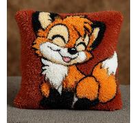 ANSIWEIGO Latch Hook Cushion Kit for Beginners,DIY Home Décor Throw Pillow Craft Set with Pre-Cut Yarn,Easy Latch Hooking Project,Fast Homemade Cosy Cushion Cover Kit 17x17 inch,Cartoon Happy Fox