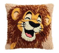ANSIWEIGO Latch Hook Cushion Kit for Beginners,DIY Home Décor Throw Pillow Craft Set with Pre-Cut Yarn,Easy Latch Hooking Project,Fast Homemade Cosy Cushion Cover Kit 17x17 inch,Cartoon Lion