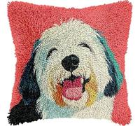 ANSIWEIGO Latch Hook Cushion Kit for Beginners Old English Sheepdogs Dog Needle Crochet Yarn Kits with Pattern Embroidery Cushion Hook and Latch Pillowcase Carpet Home Sofa Decor 17x17 in -1