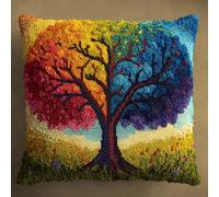 ANSIWEIGO Latch Hook Cushion Kit for Kids & Families,Fun DIY Yarn Craft Set with Materials,Hook & Pillowcase Included,43x43cm,Colorful Tree of Life,Creative Learning & Family Activity