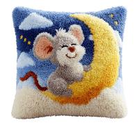 ANSIWEIGO Latch Hook Cushion Kit with Pre-Printed Canvas,DIY Rug Making Set for Beginners,Includes Yarn,Hook & Pillowcase,Starry Mouse,Christmas Crafts Gift for Adults & Children (43x43 cm)
