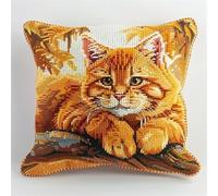 ANSIWEIGO Latch Hook Cushion Kits Cat Latch Hook Kit for Adults Pillow Case 17x17 inch Handmade Crochet Craft Kits Cushion Cover Needlework for Home Decoration Patterns Printed DIY Making Kit