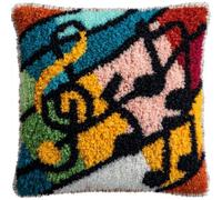 ANSIWEIGO Latch Hook Kit for Adults,DIY Cushion Cover Making Set 17x17 Inch,Colorful Musical Notes,Handmade Crochet Pillow Cover Kit for Sofa,Home Decor & Crafts