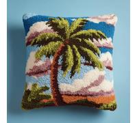 ANSIWEIGO Latch Hook Kit for Adults,DIY Cushion Cover Making Set 17x17 Inch,Palm Trees by The Sea,Handmade Crochet Pillow Cover Kit for Sofa,Home Decor & Crafts