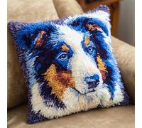 ANSIWEIGO Latch Hook Kit for Beginners Adults & Kids,DIY Embroidery Cushion Cover Craft Set,Relaxing Rug Hook Craft for Home Decor,Sofa Pillow Case Making Project,17x17 Inch,Border Collie