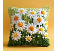 ANSIWEIGO Latch Hook Kit for Cushions,Christmas Decor,Colour Printed Canvas,Pre-Cut Yarn,Beginner Friendly DIY Craft Kit,Daisy,Make Your Own 43x43cm Cosy Home or Sofa Pillow Cover