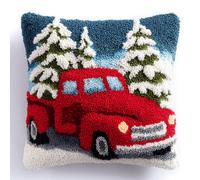 ANSIWEIGO Latch Hook Kit for Cushions,Christmas Decor,Colour Printed Canvas,Pre-Cut Yarn,Beginner Friendly DIY Craft Kit,Red Truck,Make Your Own 43x43cm Cosy Home or Sofa Pillow Cover