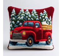 ANSIWEIGO Latch Hook Kit for Cushions,Christmas Decor,Colour Printed Canvas,Pre-Cut Yarn,Beginner Friendly DIY Craft Kit,Christmas Truck,Make Your Own 43x43cm Cosy Home or Sofa Pillow Cover