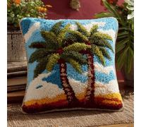 ANSIWEIGO Latch Hook Kit for Cushions,Christmas Decor,Colour Printed Canvas,Pre-Cut Yarn,Beginner Friendly DIY Craft Kit,Palm Trees by The Sea,Make Your Own 43x43cm Cosy Home or Sofa Pillow Cover