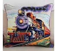 ANSIWEIGO Latch Hook Kits Cartoon Train Latch Hook Cushion Kits Landscape DIY Latch Hook Cushion Kit Beginners Adults Teenager Gift Embroidery Home Decoration Latch Hook Kit 17x17 inch