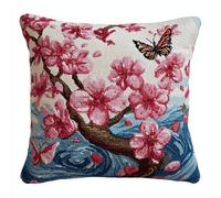 ANSIWEIGO Latch Hook Kits Cushions 43x43 cm | Cosy Home Decor Beginner Rug Hooking Kit with Pre-Cut Chunky Yarn for Relaxing Craft Projects,Cherry Blossom Butterfly