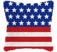 ANSIWEIGO Latch Hook Kits for Adults, DIY Stars and Stripes American Flag Decor Pattern Pillow Cover Kit Needlework Cushion Cover Hand Craft Crochet for Home Sofa Decorations,17x17 in/43x43 cm