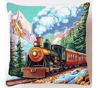 ANSIWEIGO Latch Hook Kits for Adults & Kids,DIY Pillow Cover Crochet Kit with Pre-Printed Canvas,17x17 Inch Sofa Cushion Case,Beginner Craft Gift for Home Decor,Steam Train