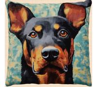 ANSIWEIGO Latch Hook Kits for Adults Pillow Unfinished,Doberman Dog,DIY Lock Hook Cushion Cross Needle Lock Hook Pillow Cover Blanket Set,with Pre Printed Canvas Crochet Yarn 43x43cm
