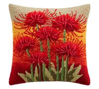 ANSIWEIGO Latch Hook Pillow Kit for DIY Craft Lovers,Rug Making Set with Hook,Pre-Printed Canvas & Yarn,Red Flowers,43x43cm Cushion Cover for Creative Home Crafting & Family Fun