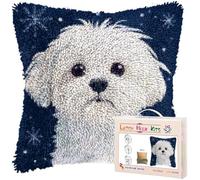 ANSIWEIGO Latch Hook Pillow Kits for Adults Merry Christmas Maltese Dog DIY Pillow Cover Printed Pillowcase Crochet Yarn Kits Needlework Crafts Handmade Cushion for Home Sofa Decoration,43x43cm
