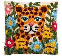 ANSIWEIGO Latch Hook Pillow Kits for Beginners Needle Crochet Yarn Kits with Pattern Embroidery Cushion Hook and Latch Pillowcase Carpet Home Sofa Decor 43x43cm,Flowers and Leopards