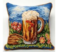 ANSIWEIGO Latch Hook Pillowcase Kits with Beer Pattern Latch Hook Kit Cushion Throw Pillow Embroidery Craft Kits for Beginner DIY Latch Hook Rug Kit with Printed Canvas Hobby Craft,17x17inch/43x43cm