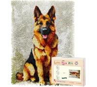 ANSIWEIGO Latch Hook Rug Kit Cute German Shepherd Dog Pre-Printed Handmade Carpet Crochet Yarn Craft DIY Hook and Latch Door Mat Tapestry for Home Floor Decoration 52x38cm